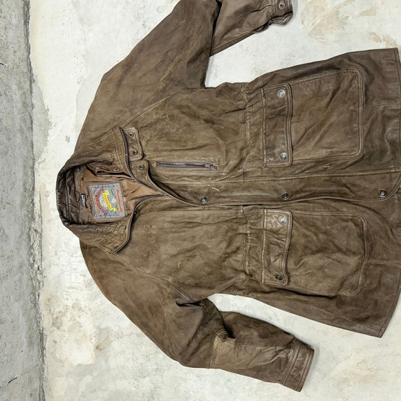 MENS VINTAGE LEATHER JACKET BROWN FULL ZIP COLLAR BUTTON‎ POCKETS STYLE 4328 - Picture 9 of 10